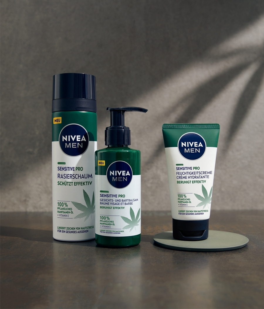 NIVEA MEN Feuchtigkeitscreme Sensitive Pro Hemp Hanfsamen-Öl Vegan 24h 2 x 75ml