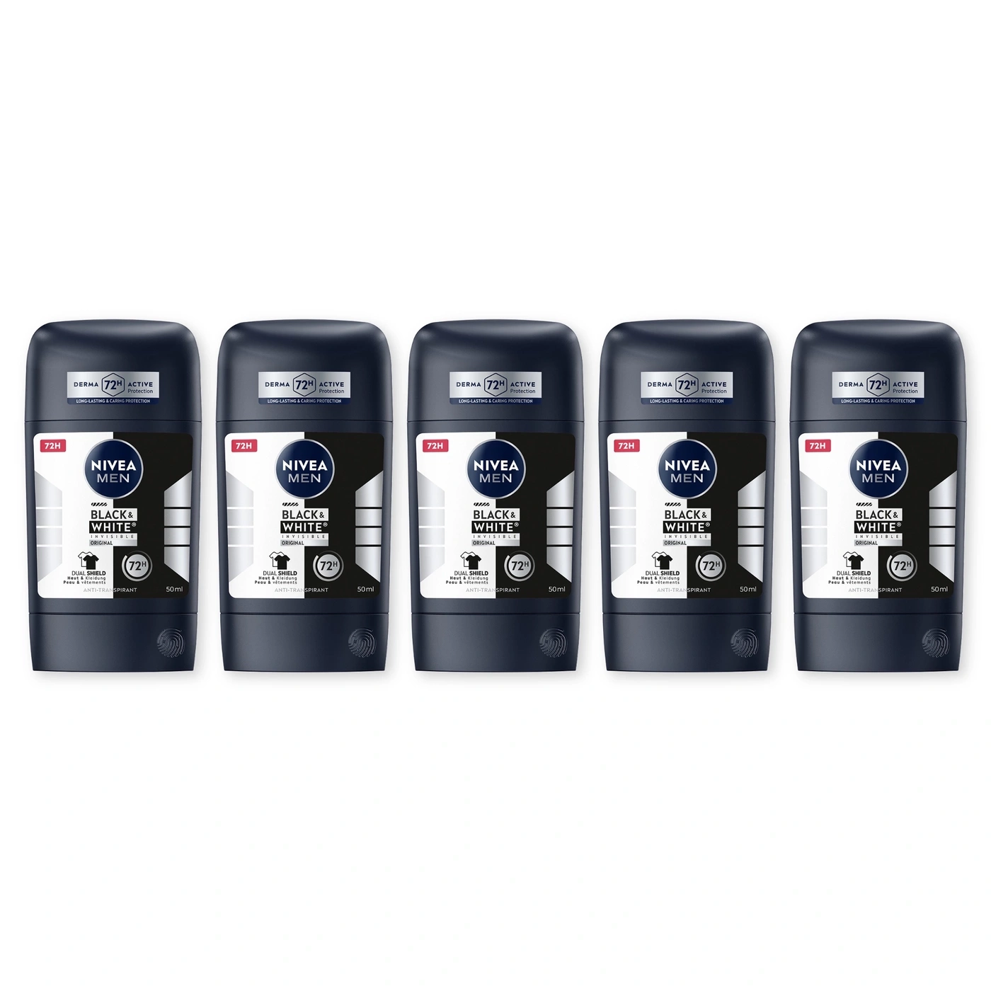 Fünf NIVEA MEN Black & White Deosticks mit 72h Schutz
