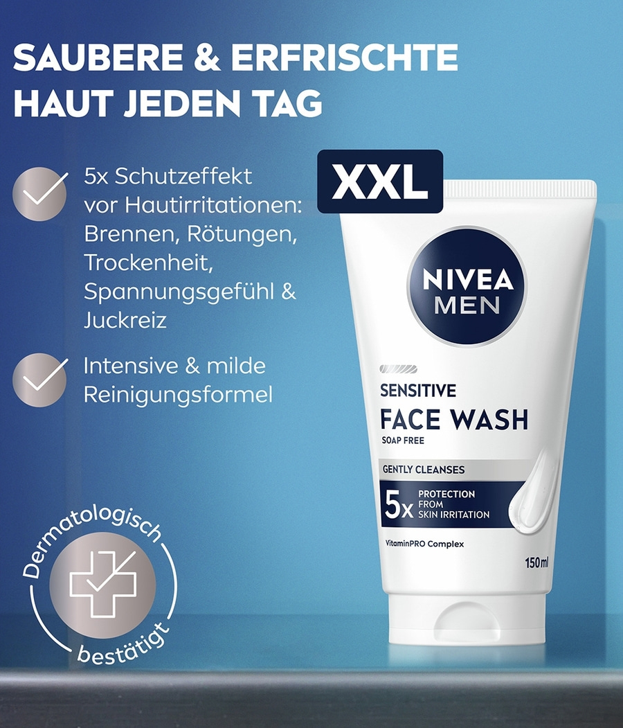 Nivea Men Sensitive Face Wash, XXL-Packung mit Schutz vor Hautirritationen