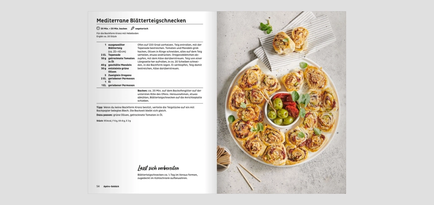 Mediterrane Blätterteigschnecken mit Oliven und getrockneten Tomaten