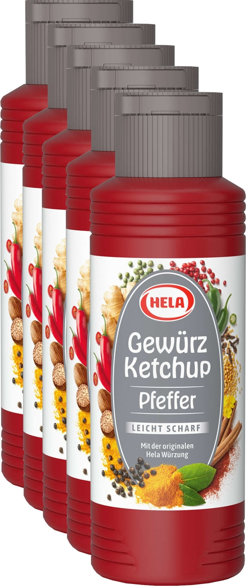 5 x Hela Ketchup Pfeffer leicht scharf Gewürzketchup 300 ml Ketchupflasche