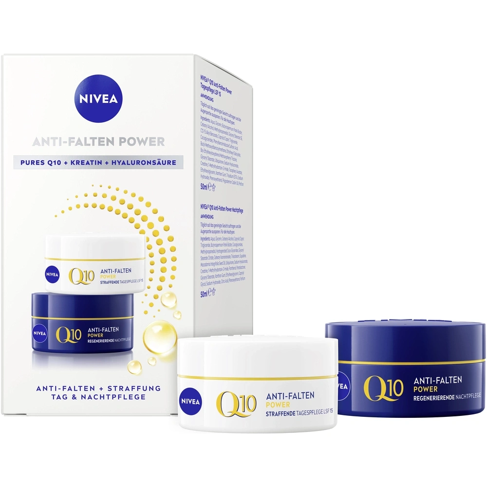 Nivea Q10 Anti-Falten Power Tages- und Nachtpflege mit Kreatin und Hyaluronsäure.