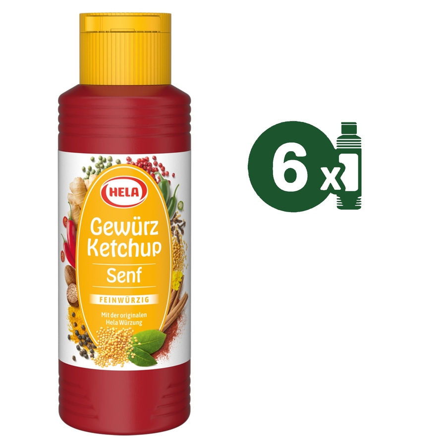 Hela Gewürz Ketchup Senf Flasche mit einem 6x1 Zeichen
