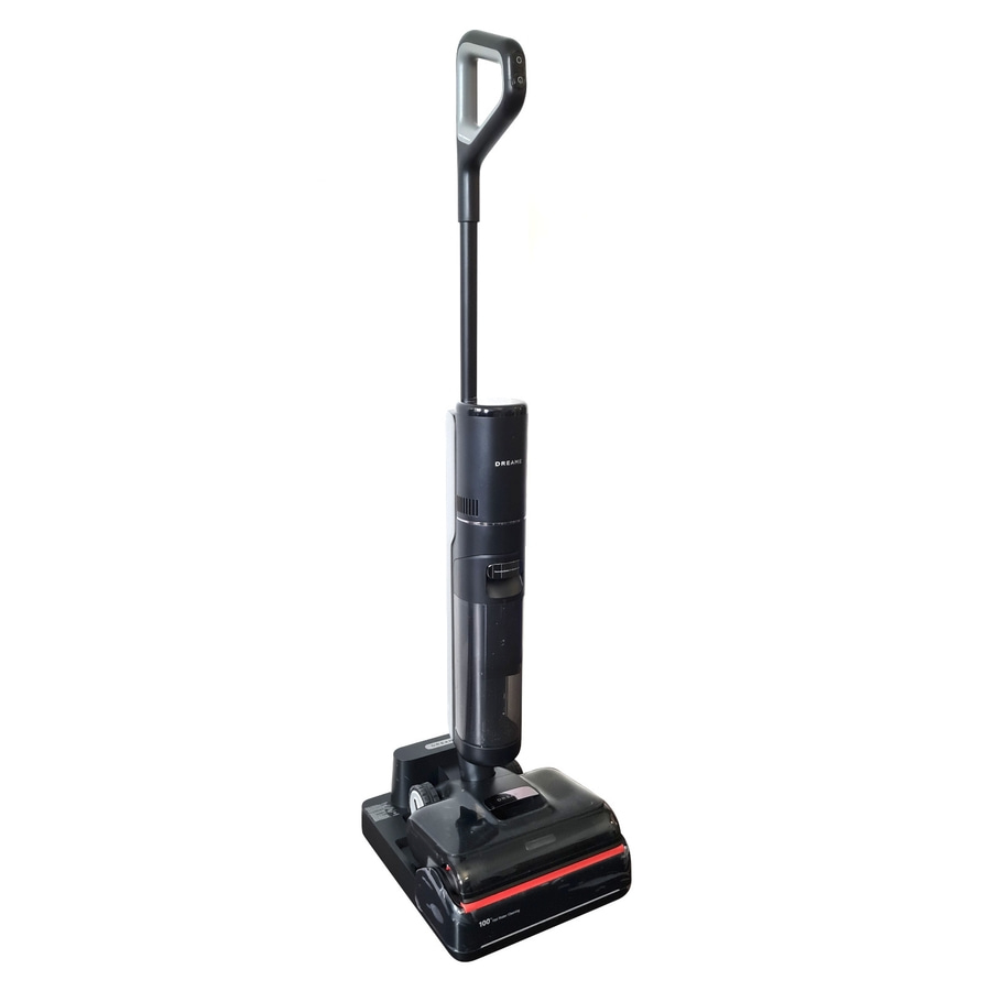 Schwarzer Staubsauger mit Griff und roter Linie, Dreame-Marke, auf weißem Hintergrund.