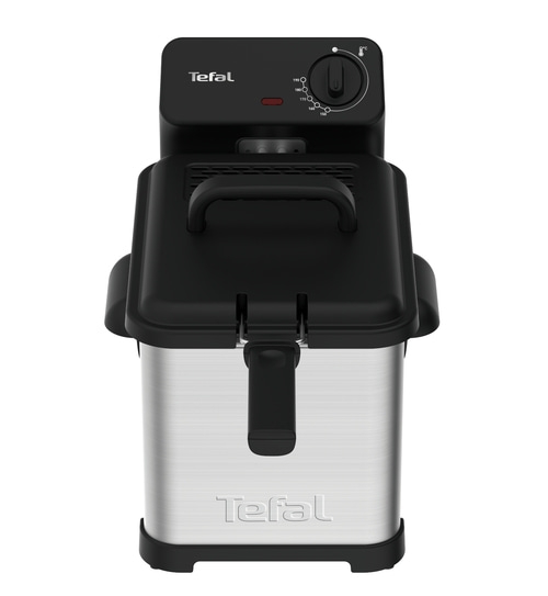 Tefal Fritteuse, schwarz und silber, mit Temperaturregler und Griff
