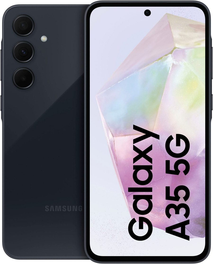 Samsung Galaxy A35 5G Smartphone in Schwarz, mit Dreifachkamera und großem Display