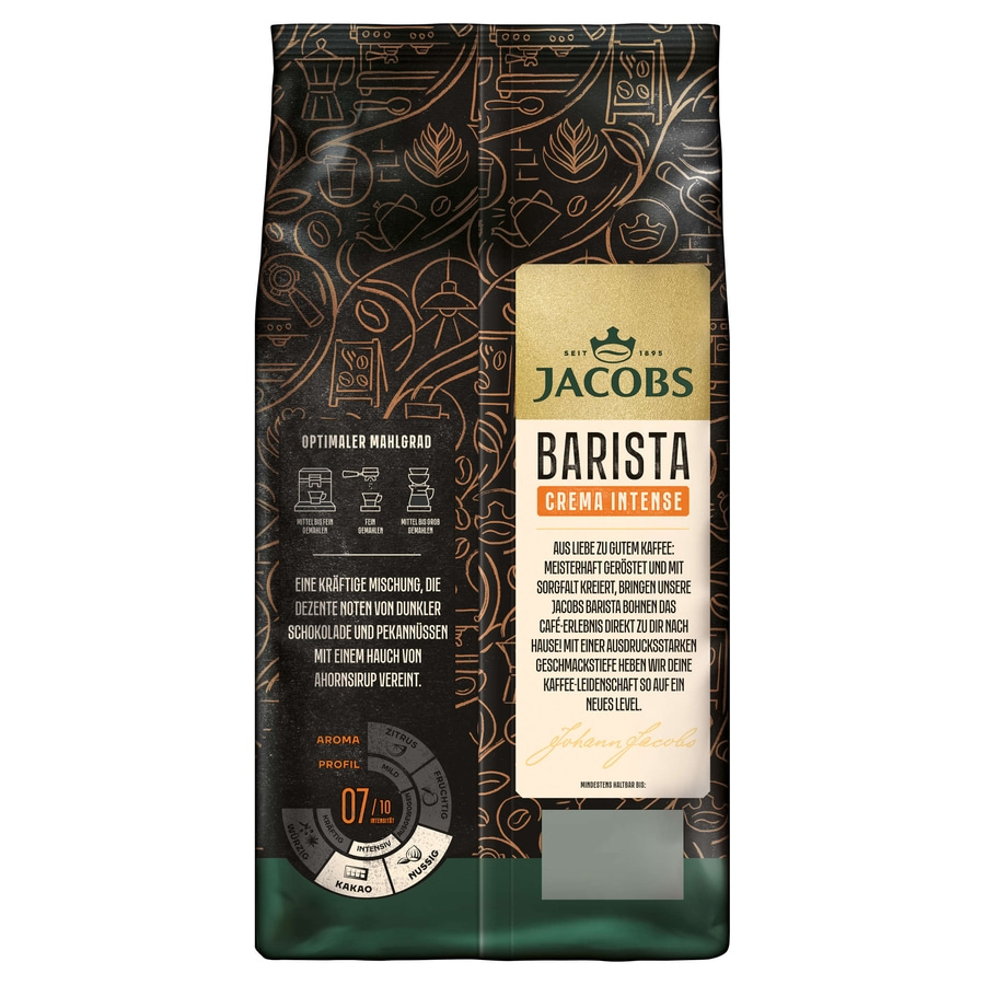 JACOBS Kaffeebohnen Barista Editions Crema Intense 2 x 1 kg ganze Kaffee Bohnen