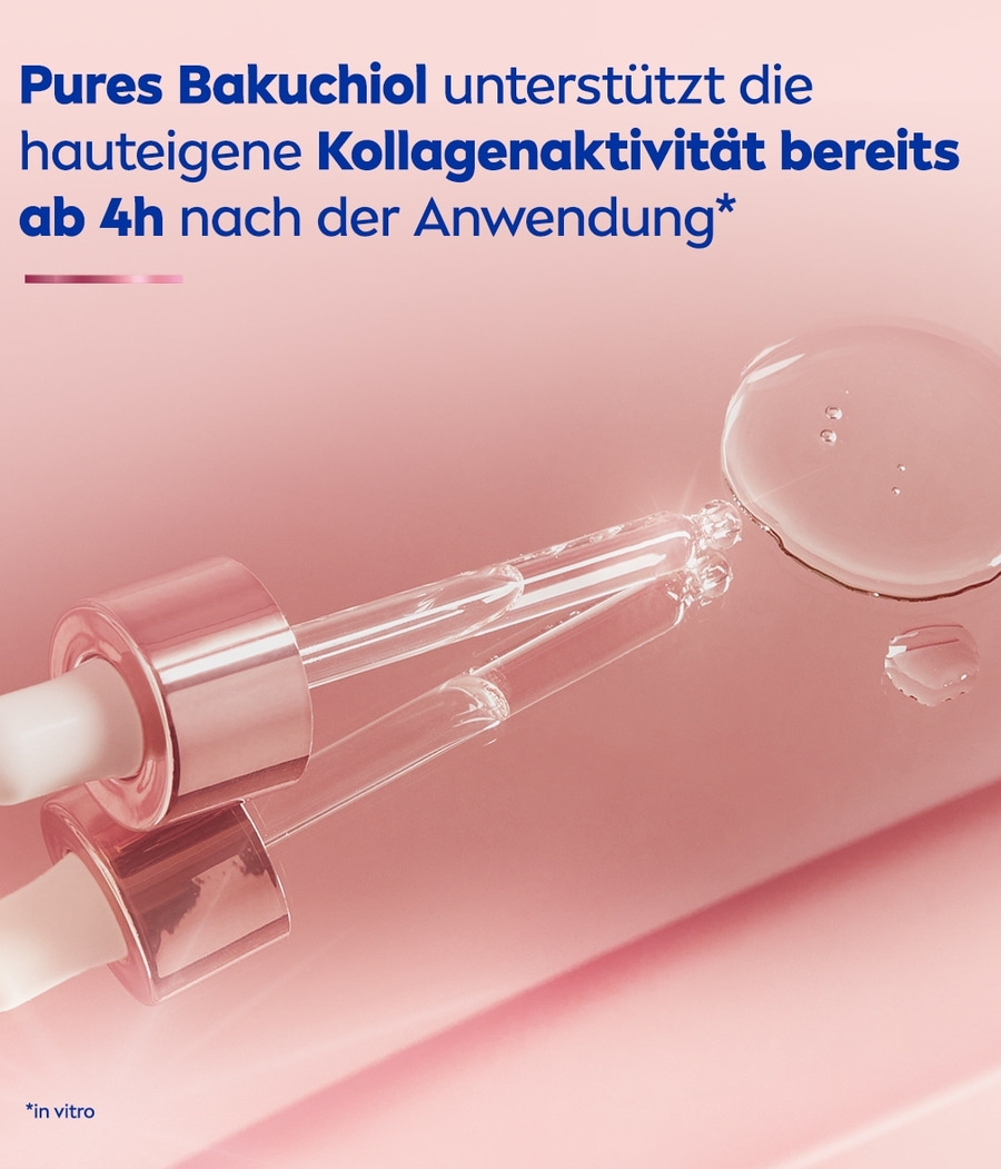 Serum mit Bakuchiol, unterstützt Kollagenaktivität, ab 4h nach Anwendung, in vitro getestet.