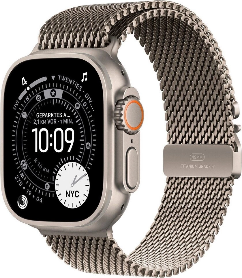 Apple Watch Ultra mit Milanaise Armband in Titan