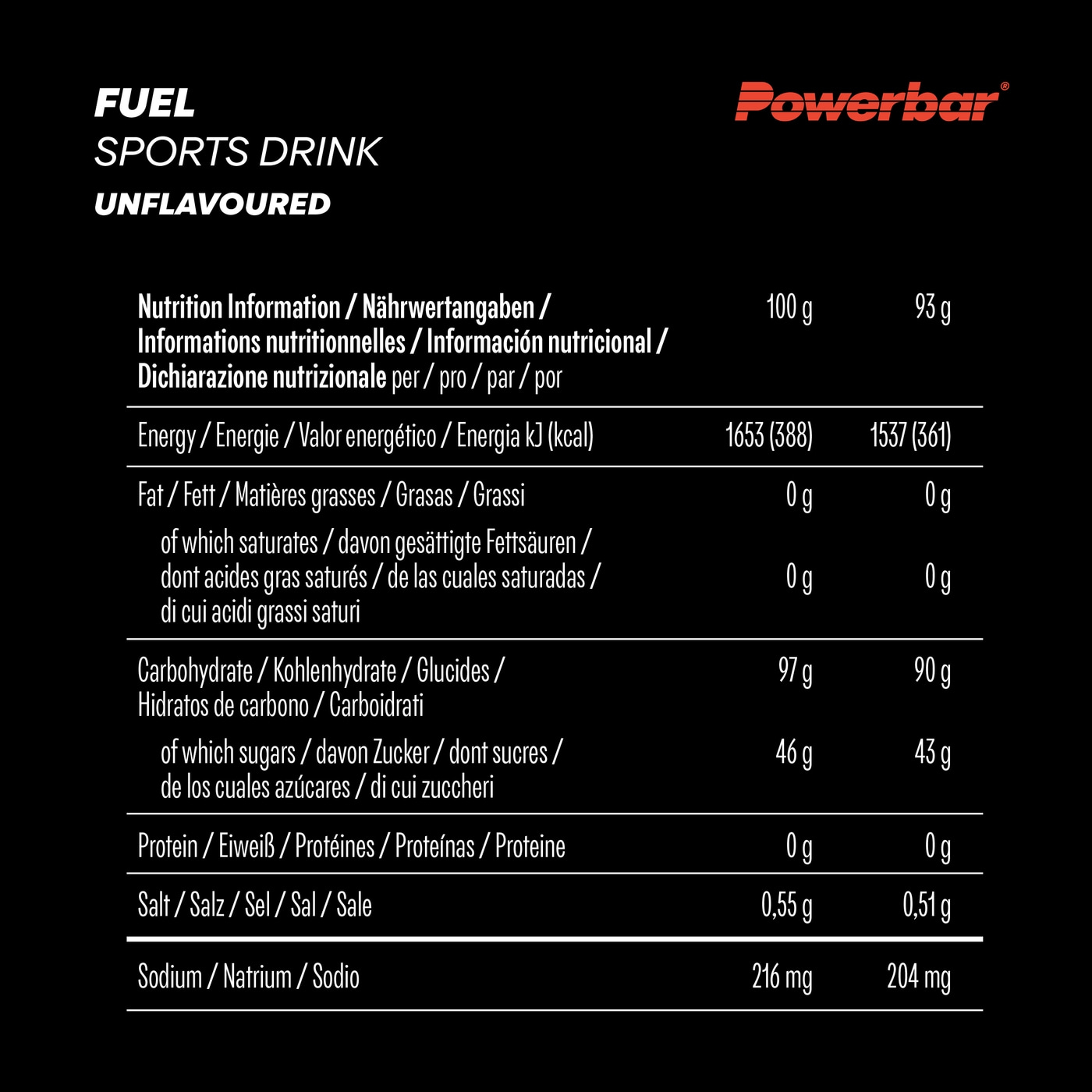 POWERBAR Kohlenhydratgetränk Fuel 90 Unflouvered High Carb Sports Drink 10x 93 g