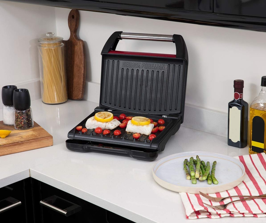 GEORGE FOREMAN Kontaktgrill Fitnessgrill Steel Family Rot 25040-56 Paninigrill