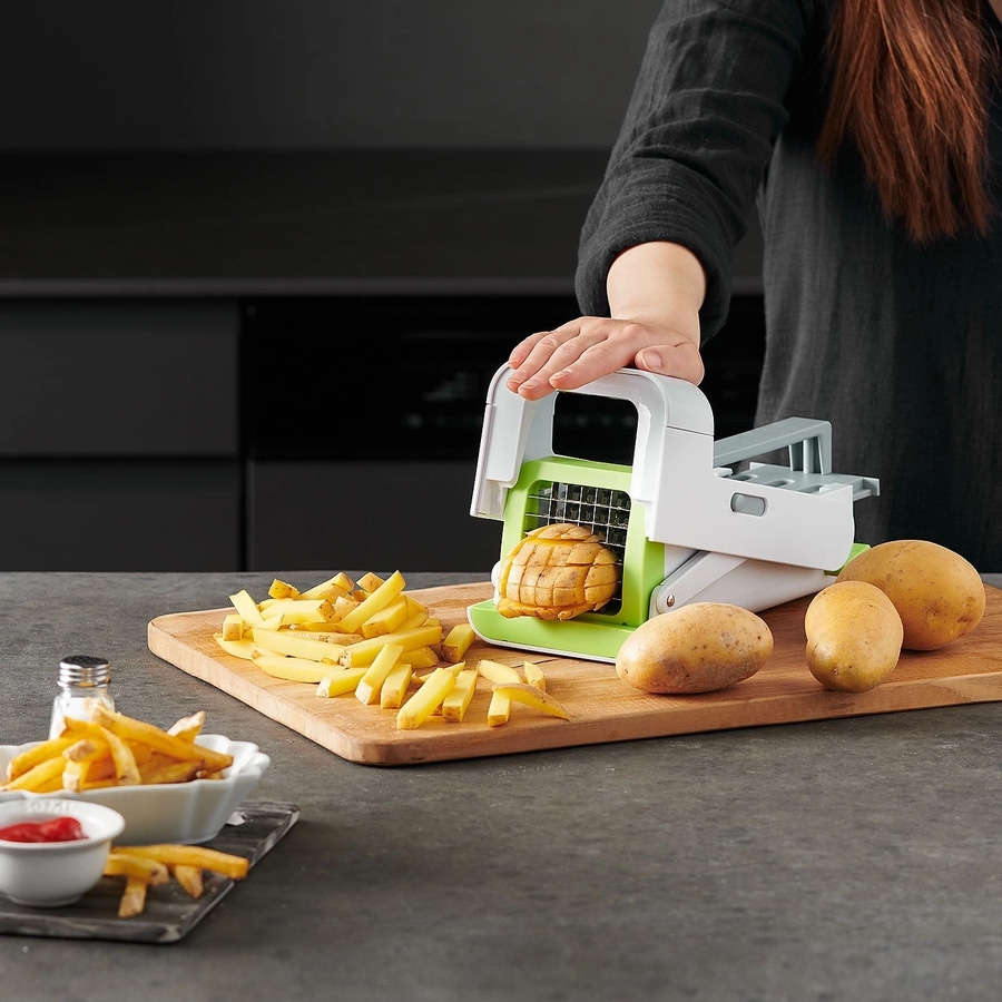 BETTY BOSSI Kartoffel-Schneider für Pommes und Würfel Kunststoff Grau Grün NEU
