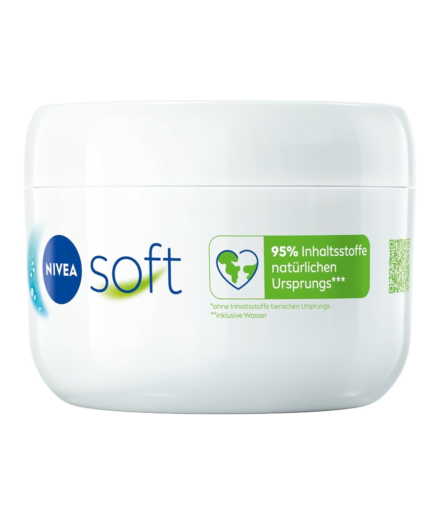 NIVEA Soft Creme, 95% Inhaltsstoffe natürlichen Ursprungs, ohne tierische Inhaltsstoffe