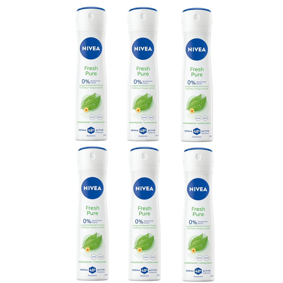 NIVEA Deodorant Fresh Pure Deo Spray, 6 x 150ml