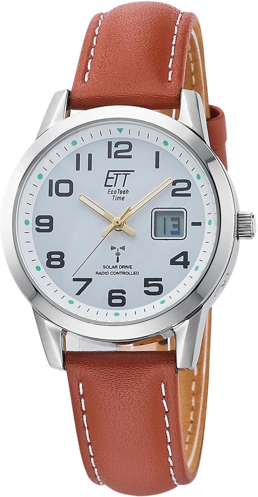 ETT Funkuhr ELS-11616-61L Damenarmbanduhr Analog Solar Edelstahl 34 mm