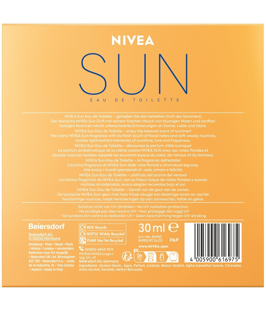 NIVEA Sun Eau de Toilette, Sommerduft, 30ml, mit floralen Noten, Sonnenschein, Liebe und Glück.