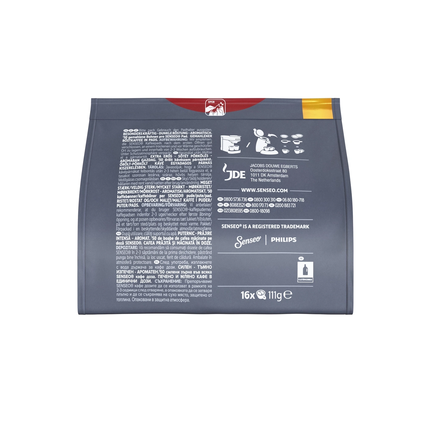 Packung Senseo Kaffee Jacobs Douwe Egberts, dunkel geröstet
