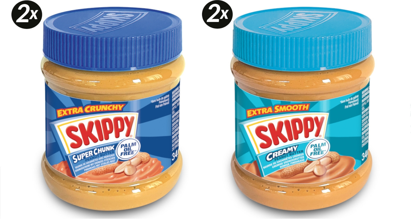 SKIPPY Erdnussbutter Bundle 2x "Creamy" 2x "Super Chunk" ohne Palmöl 4x 340g