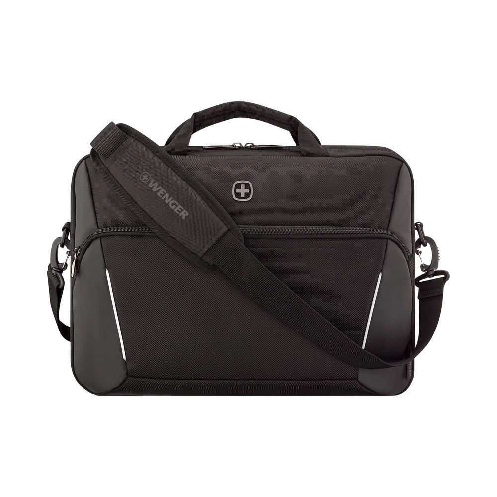 Schwarze Laptoptasche von Wenger mit Schultergurt und Griff, Logo