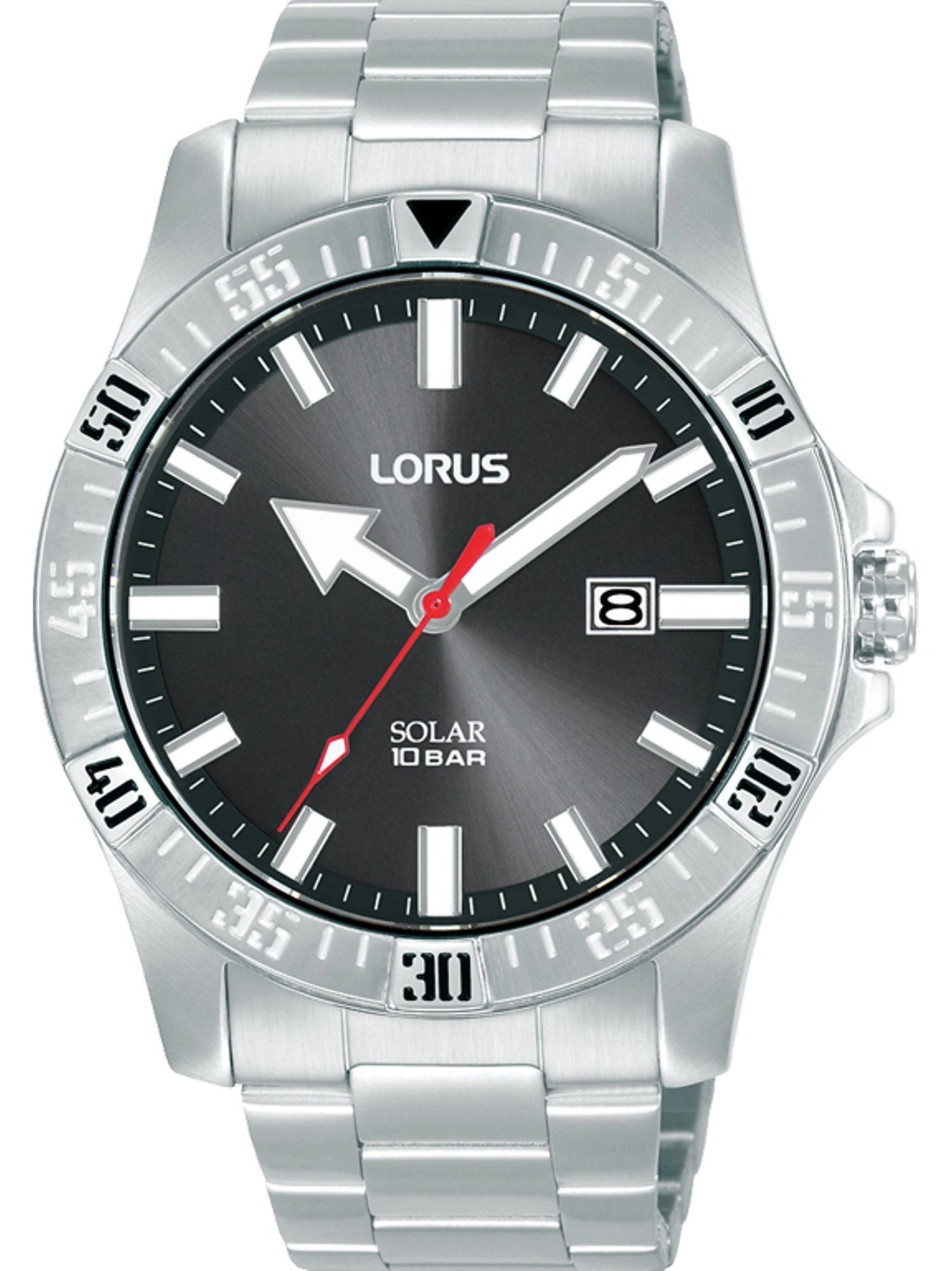 Lorus Solar 10 Bar Armbanduhr mit schwarzem Zifferblatt