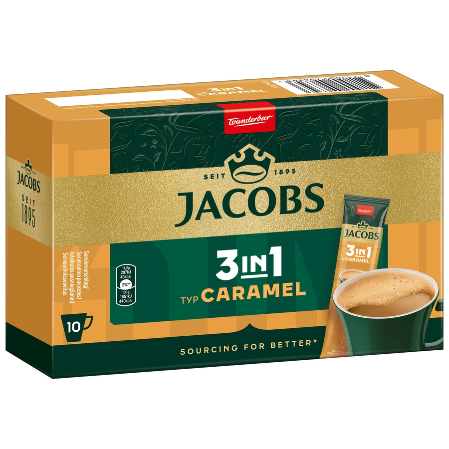 JACOBS Löskaffee 3in1 Typ Caramel 12x10 Getränke Sticks löslicher Kaffee Instant