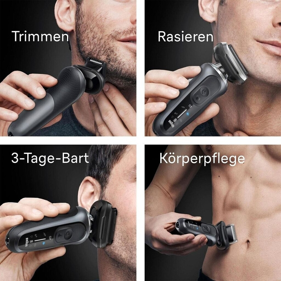 Mann benutzt Rasierer für Trimmen, Rasieren, 3-Tage-Bart und Körperpflege.