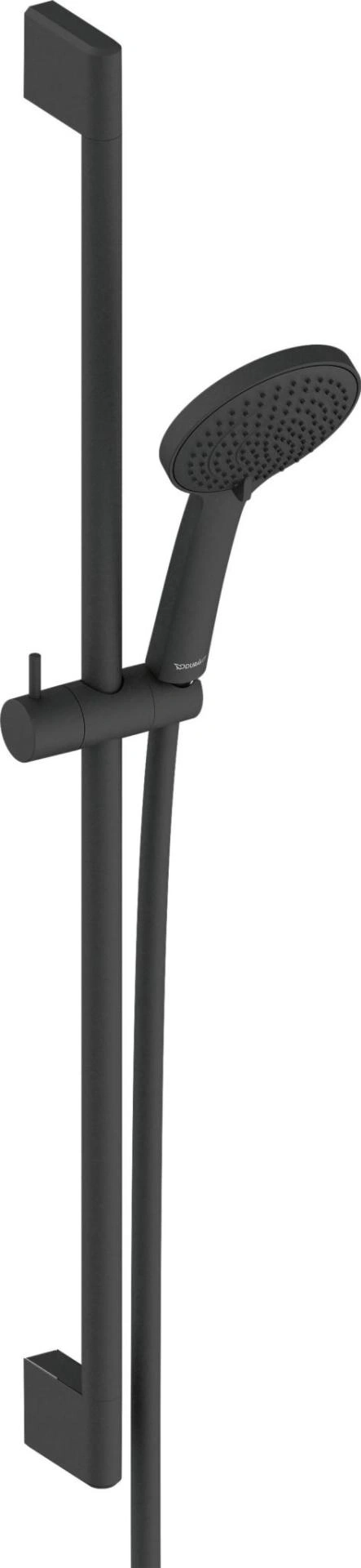 Schwarze Duschstange mit Handbrause und Halterung, modernes Design