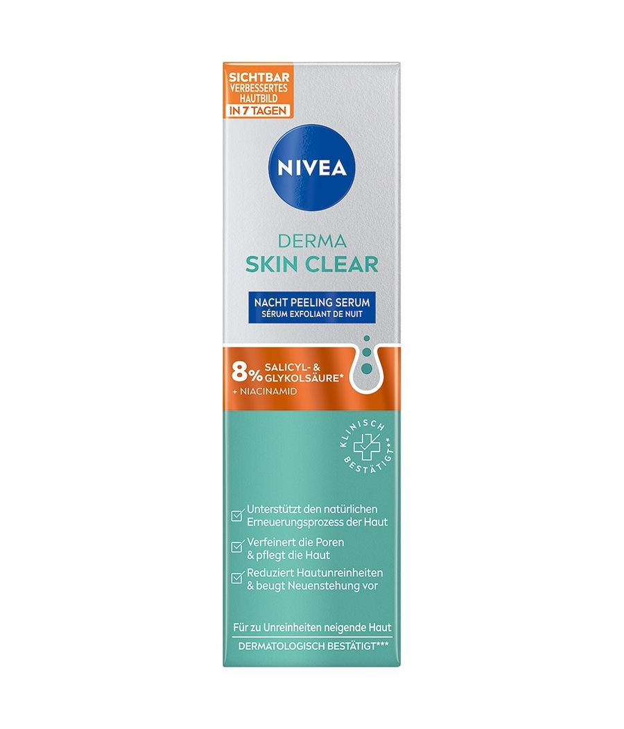 Nivea Derma Skin Clear Nacht Peeling Serum, Hautpflege für unreine Haut, verbessert Hautbild