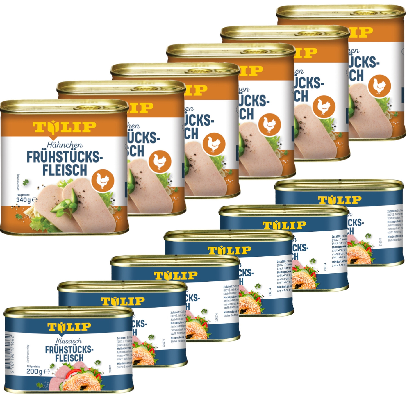 TULIP Bundle 6x Frühstücksfleisch 200g 6x Hähnchen 340g Konserve Delikatesse