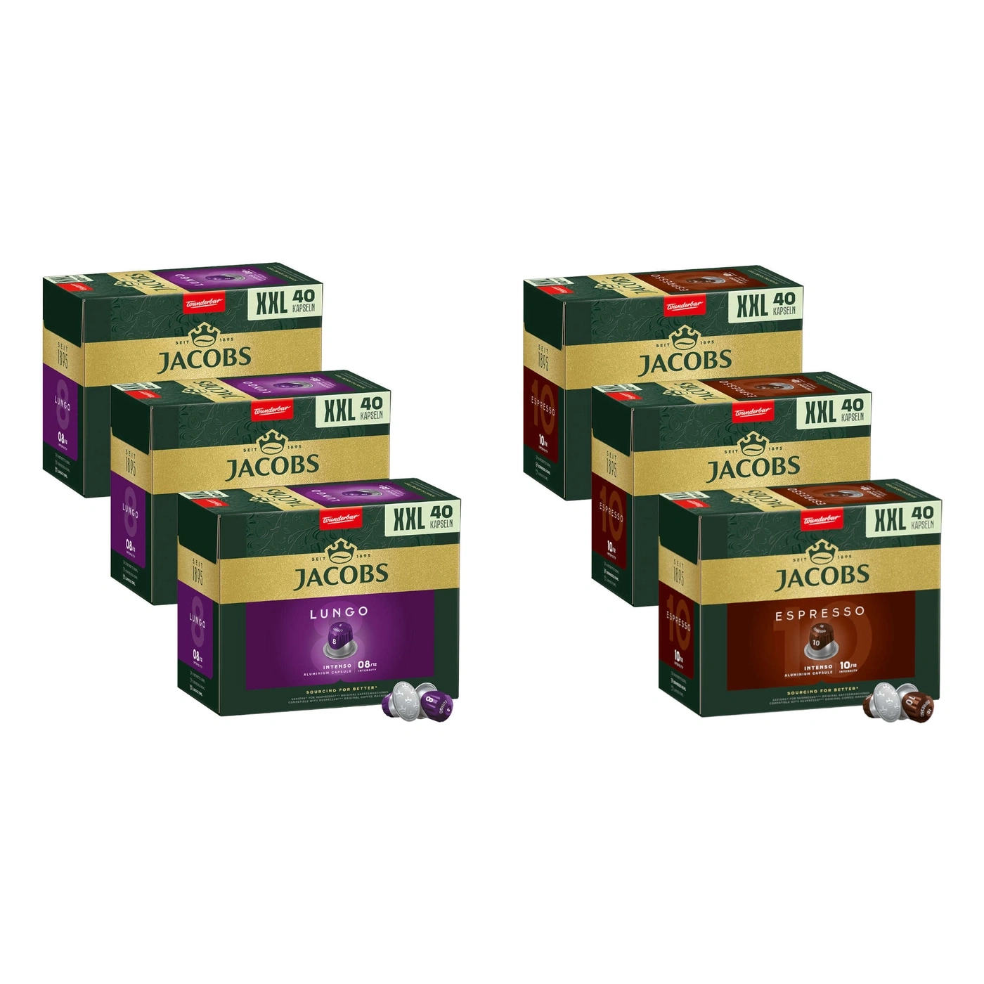 Jacobs Kaffeekapseln, Lungo und Espresso, XXL Packung, 40 Kapseln, Intensität 8 und 10
