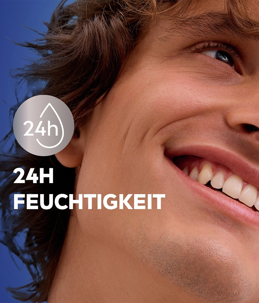 24 Stunden Feuchtigkeit auf dem Gesicht eines Mannes