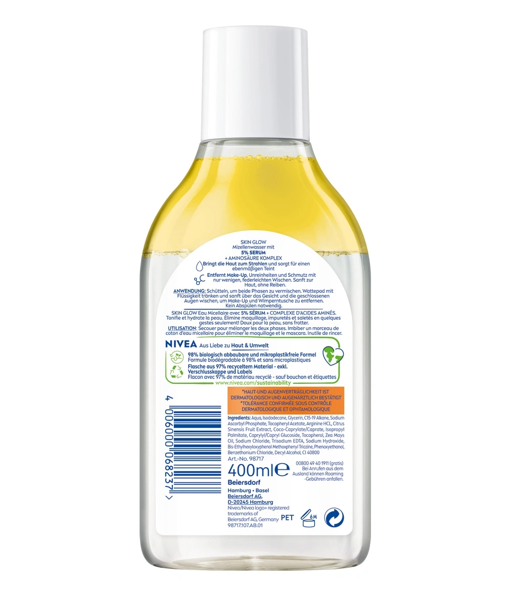 Nivea Skin Glow Mizellenwasser, Hautpflege, 400ml Flasche, Produktbeschreibung, Inhaltsstoffe, Anwendung.