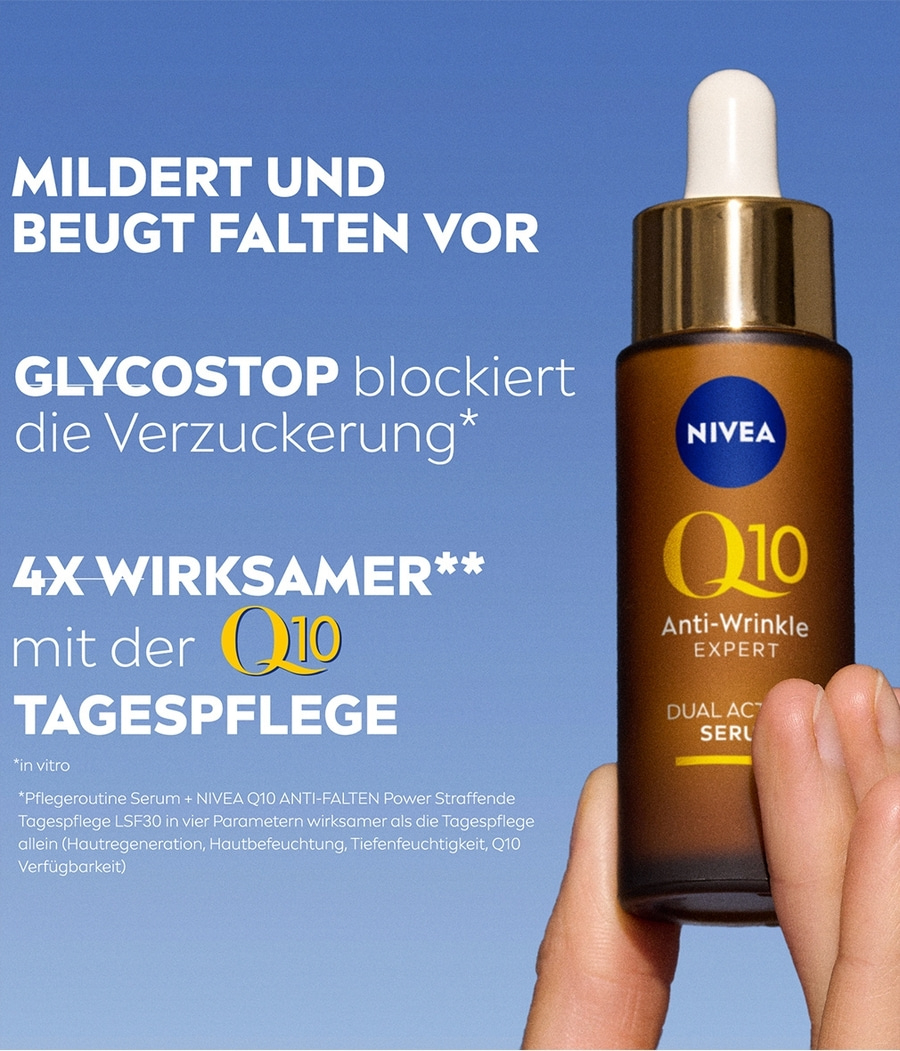 NIVEA Q10 Anti-Wrinkle Expert Serum, mildert Falten, Glycostop, Tagespflege