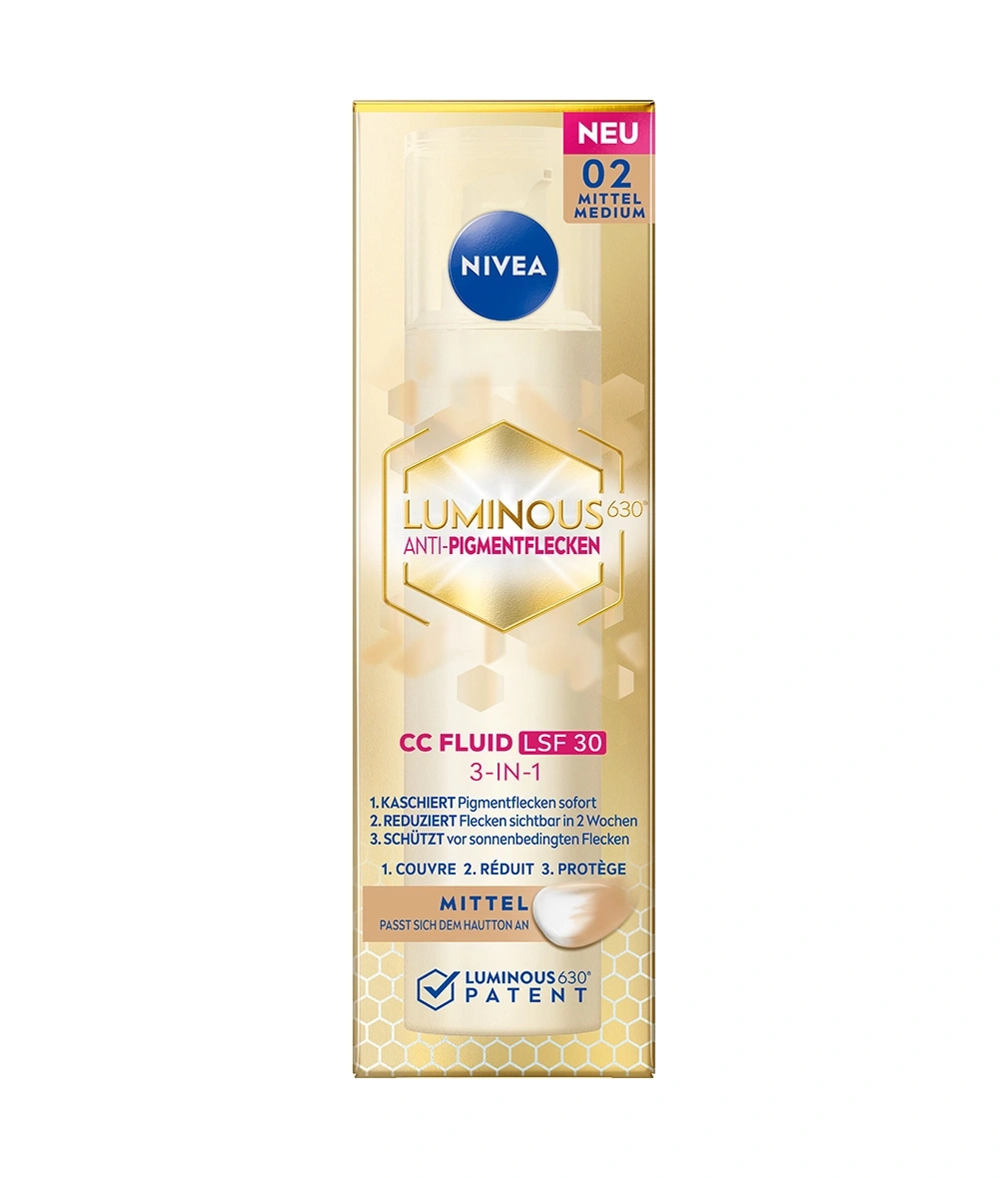 Nivea Luminous 630 CC Fluid, Mittel, Anti-Pigmentflecken, LSF 30, 3-in-1