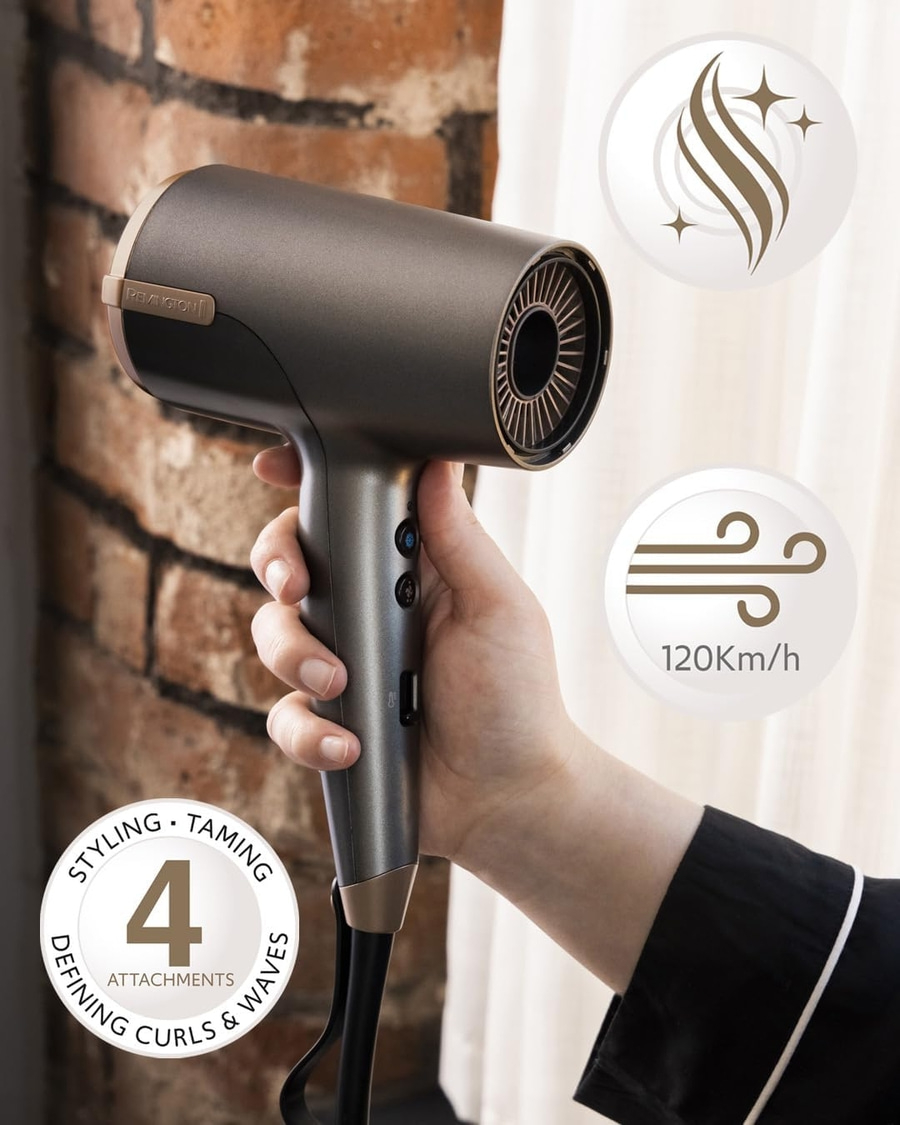 REMINGTON Haartrockner D6077 ONE Dry&Style Ionentechnik 4 Aufsätze 120km/h 2000W