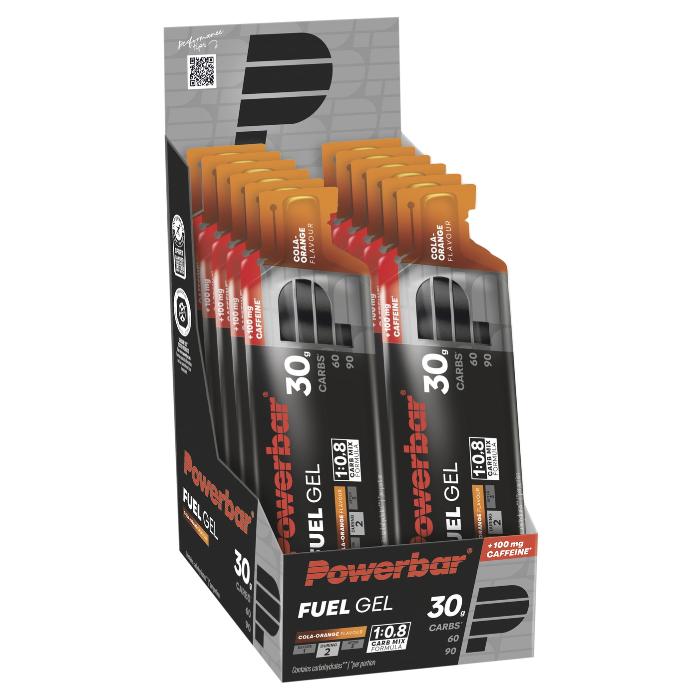 POWERBAR Kohlenhydratgel Fuel 30 Gel Black Line Cola-Orange Koffein 12 x 50 ml