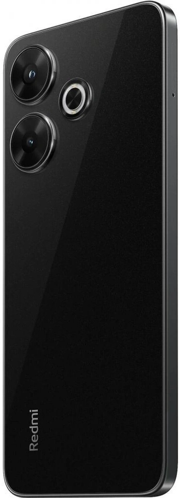 Schwarzes Smartphone mit drei Kameralinsen und Redmi-Schriftzug