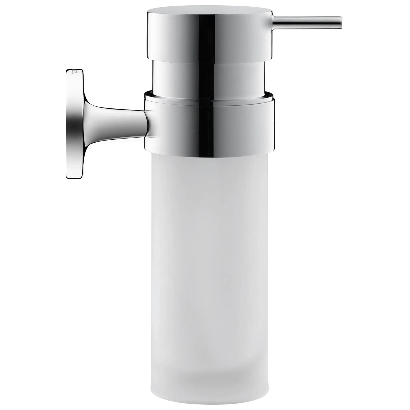Chrom-Seifenspender mit mattiertem Glasbehälter für Badezimmer. Modernes Design.