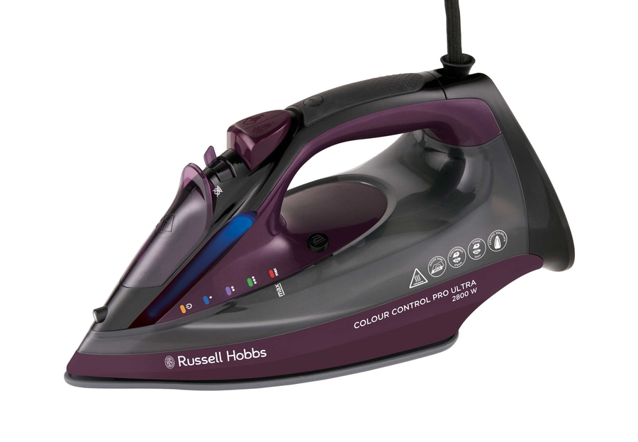 Dampfbügeleisen von Russell Hobbs, lila und schwarz, mit Farbkontrolle, 2800 W, Keramiksohle