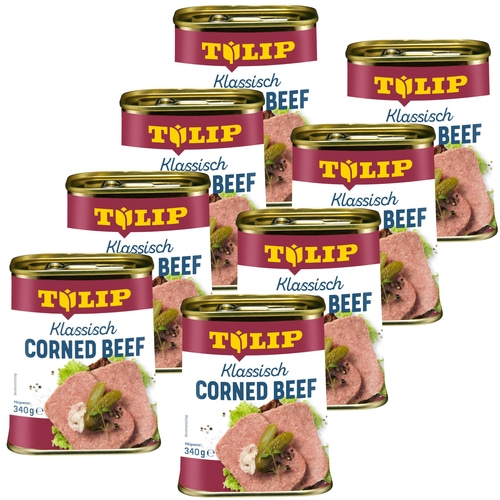 Dosen mit Corned Beef, Klassisch, Marke Tulip, 340g, Serviervorschlag, Fleisch, Lebensmittel