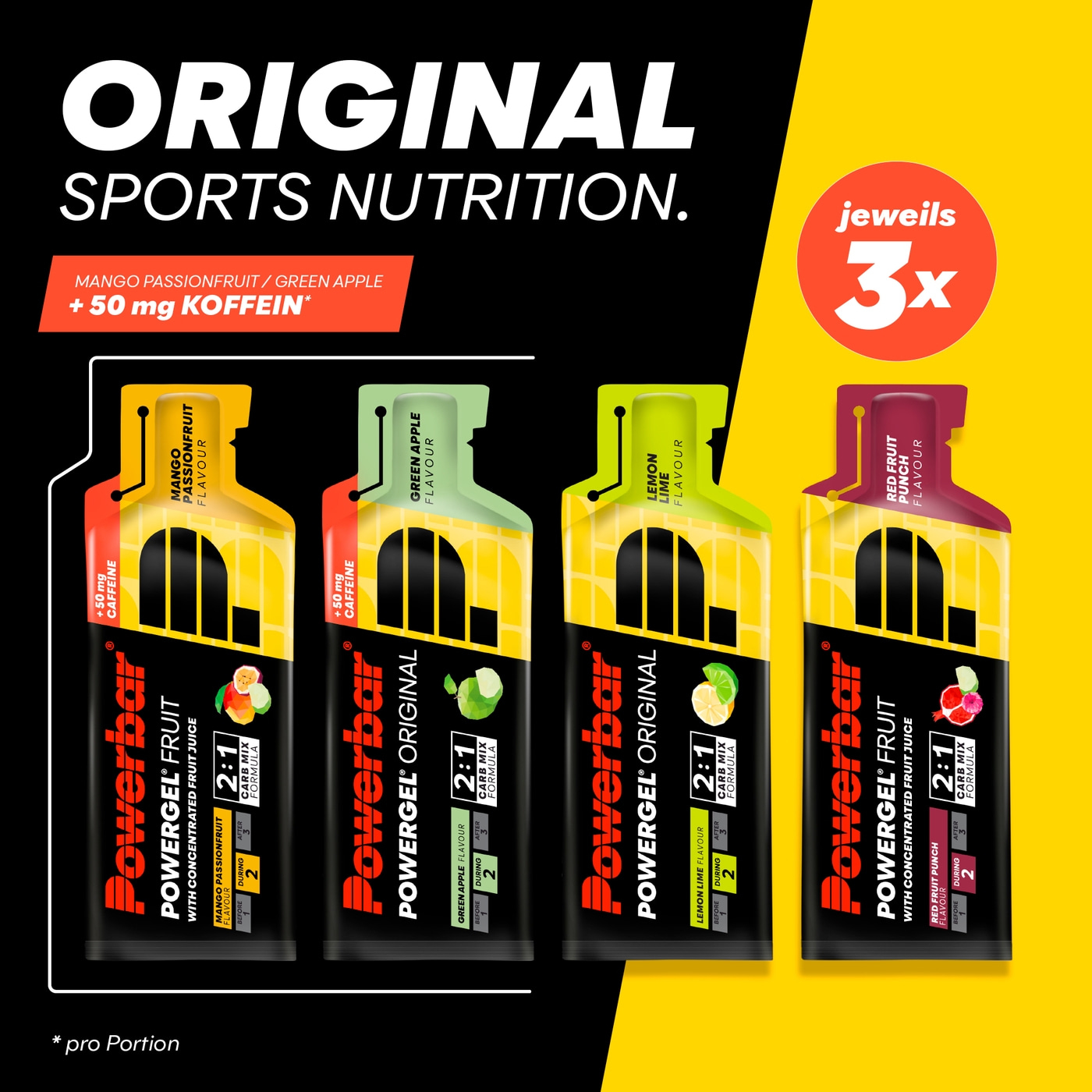 POWERBAR High Carb Energie Gele PowerGel Multiflavour Box 12x 41g