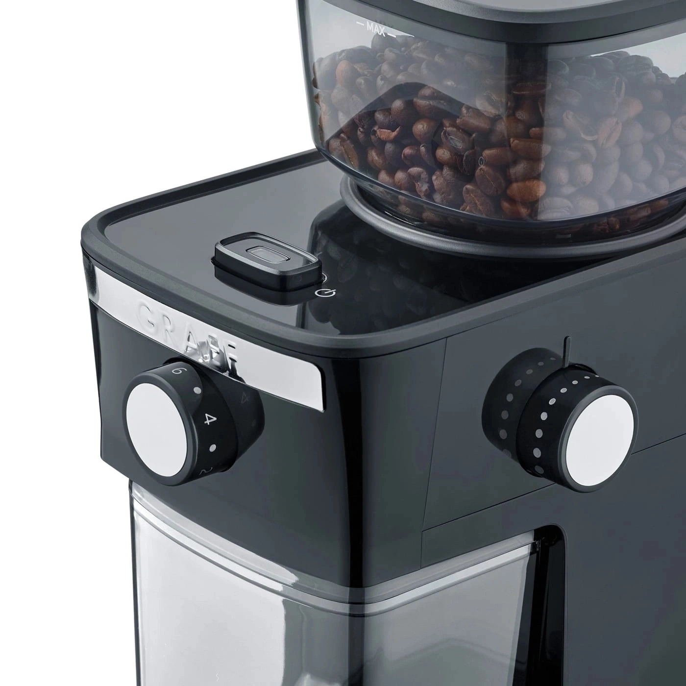 Kaffeemühle mit Mahlgradreglern und Bohnenbehälter