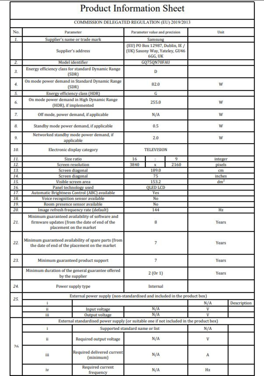 SAMSUNG GQ75QN70FAU QLED-Fernseher 189cm/75Zoll Neo QLED 4K Smart-TV B-WARE