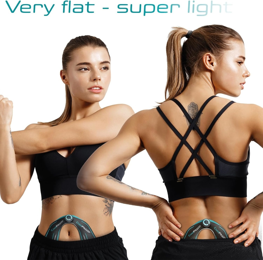 Zwei Frauen trainieren mit einem Fitnessgerät, sehr flach und super leicht.