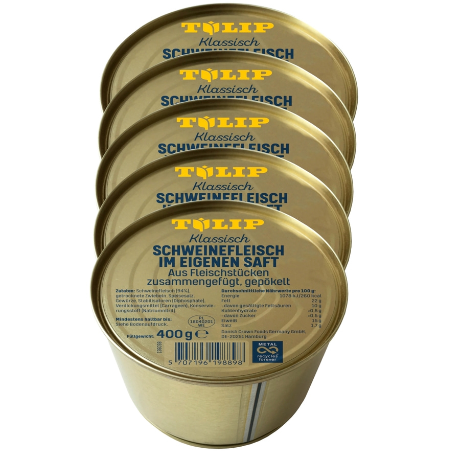 TULIP 5x 400g Schweinefleisch im eigenen Saft Fleisch Schwein Frühstücksfleisch