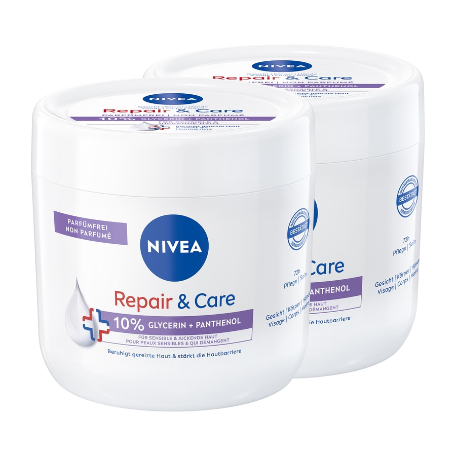 NIVEA Repair & Care Pflegecreme parfümfreie Body Lotion Panthenol 2 x 400 ml