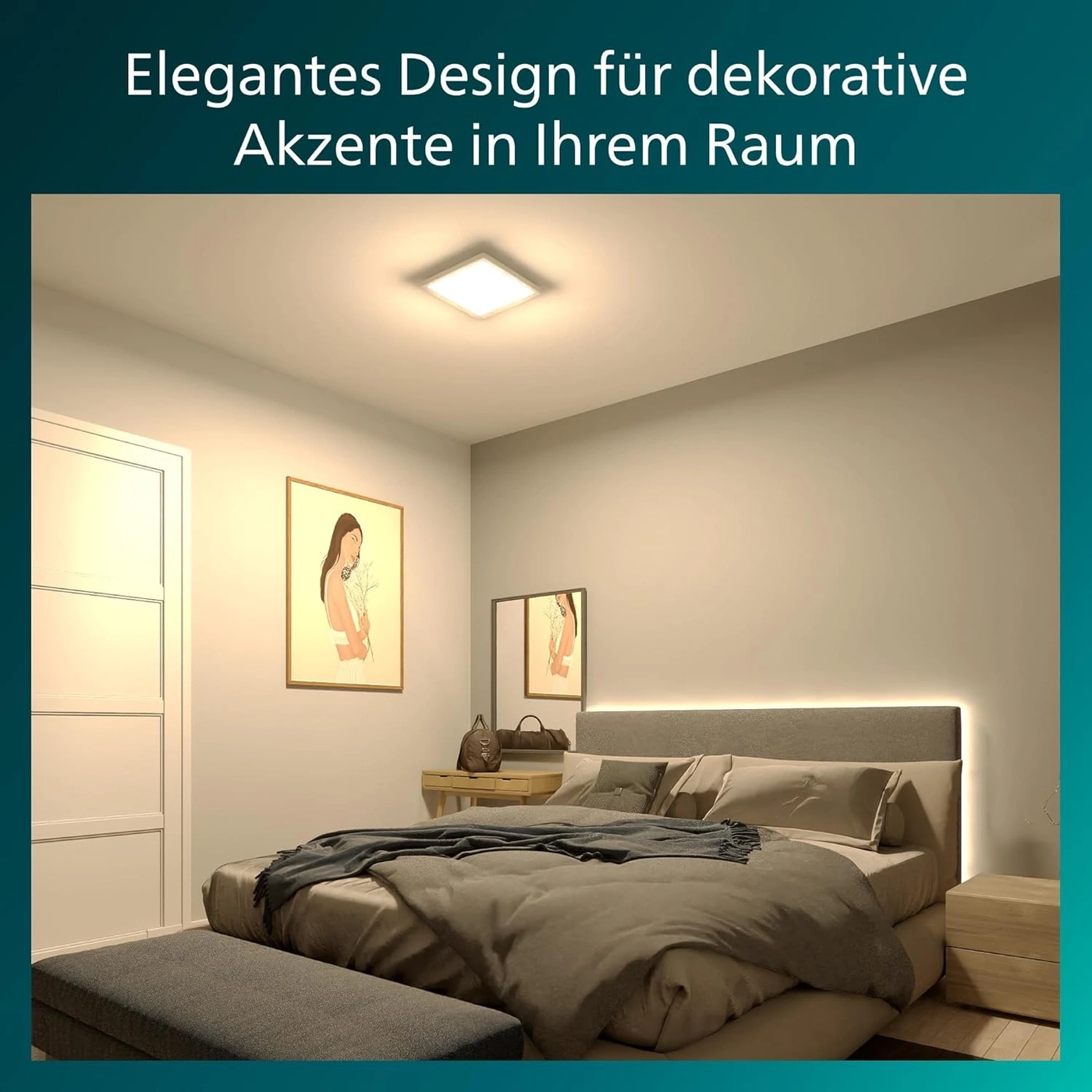 Elegantes Design für Ihr Schlafzimmer mit Akzentbeleuchtung und stilvollem Bett.
