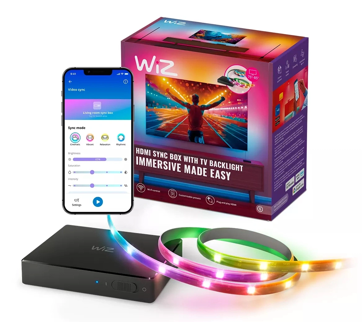 Wiz HDMI Sync Box mit TV-Hintergrundbeleuchtung und LED-Streifen