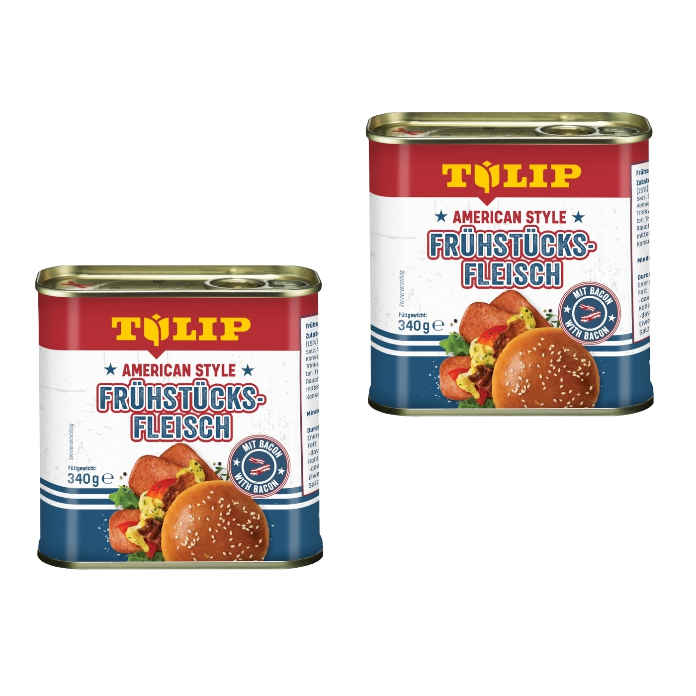 Zwei Dosen Tulip Frühstücksfleisch mit Bacon