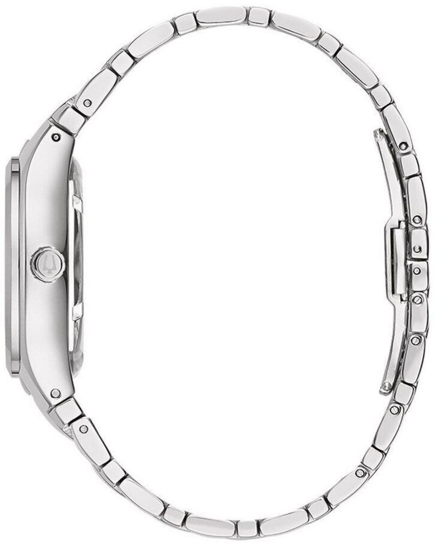 Silberne Damenuhr, Seitenansicht, Armband, Detail, elegant, modern